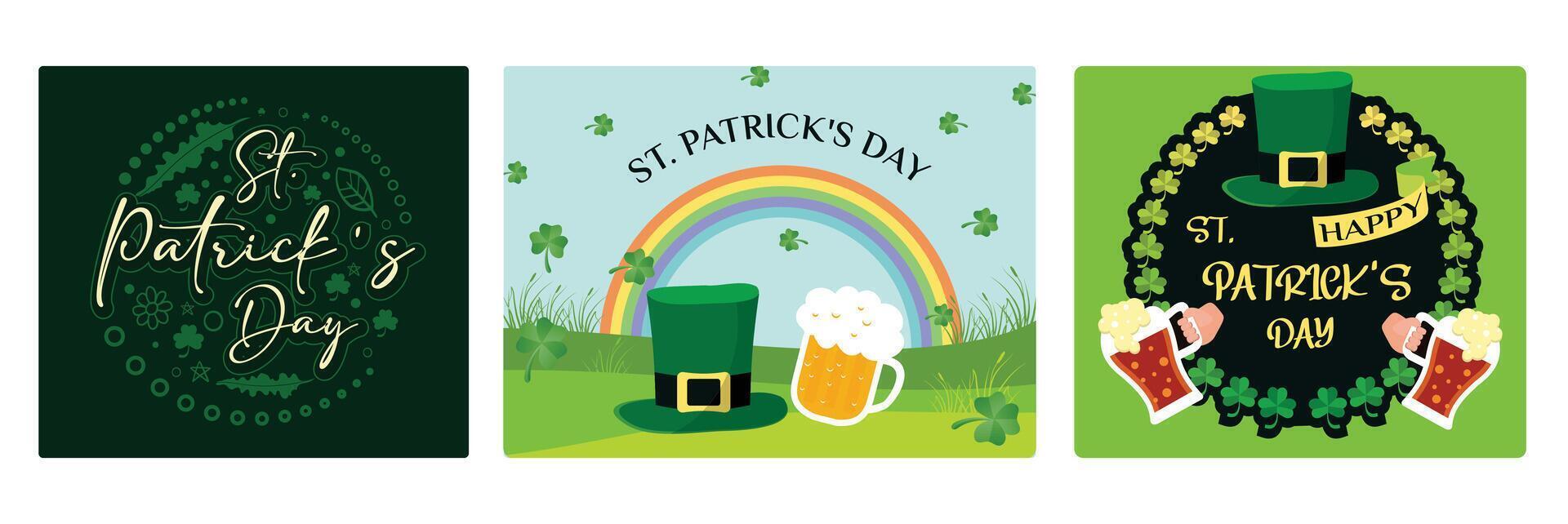 St. Patrick's Day Design Festive Patrick with a leprechaun hat, shamrock, and two mugs of beer vector