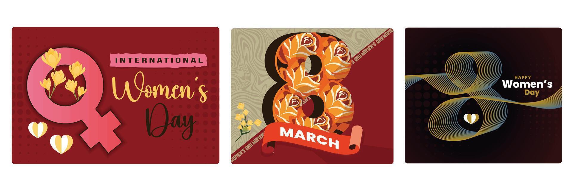 International Women's Day celebration with flowers, and hearts. Respect women's rights. vector