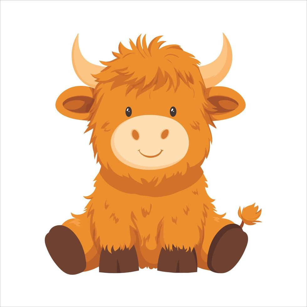 Cute Highland Cow Baby Design in Kawaii Style vector