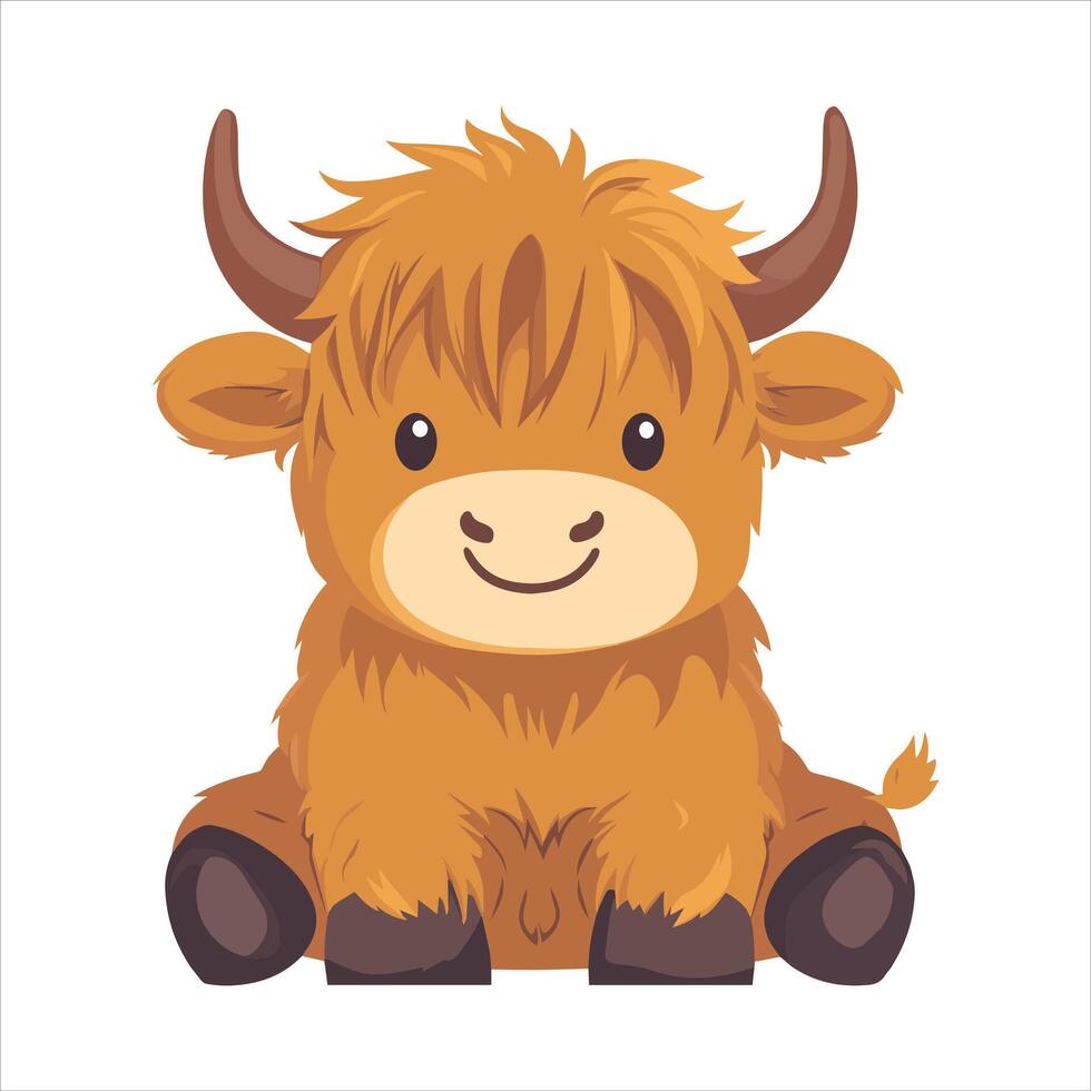 Sweet Sitting Baby Highland Cow with Pink Accents vector