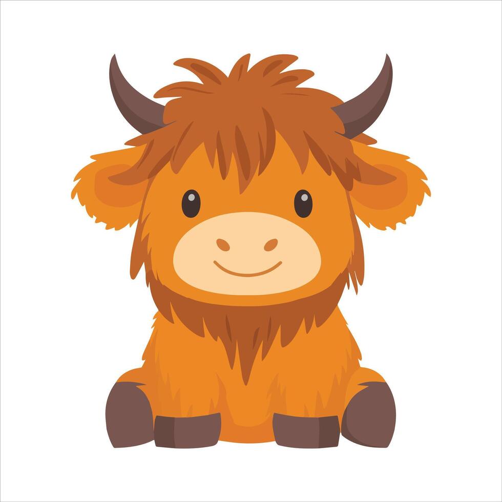 Kawaii Highland Cattle with Sitting Baby Cow vector