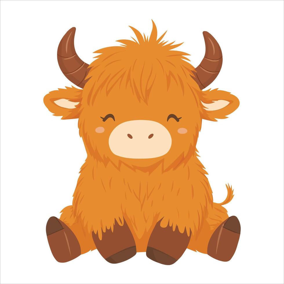Adorable Sitting Baby Highland Cow Art vector