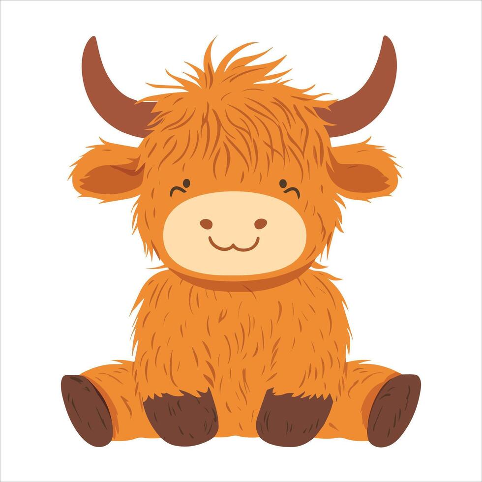 Sweet Baby Highland Cow Sitting in Kawaii Art vector