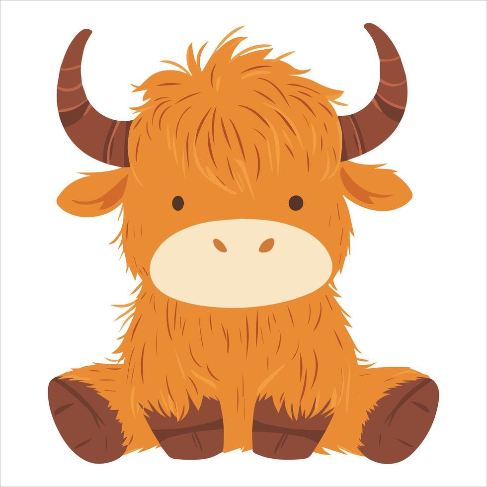 Sitting Baby Highland Cow with Big Eyes vector