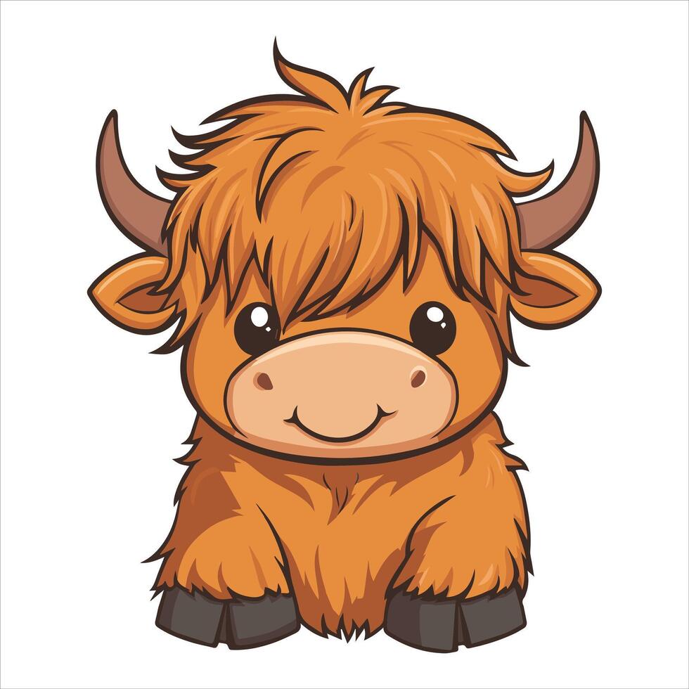 Cute Baby Highland Cow with Kawaii Features vector