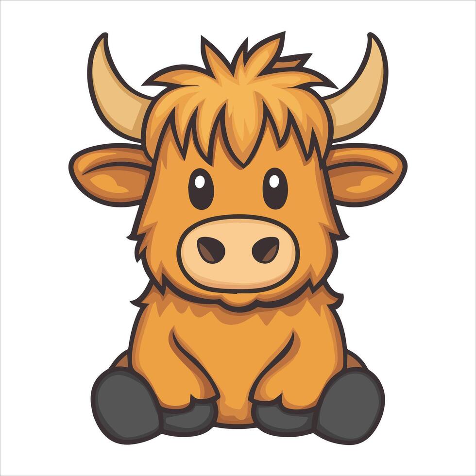 Sitting Baby Highland Cow Illustration vector