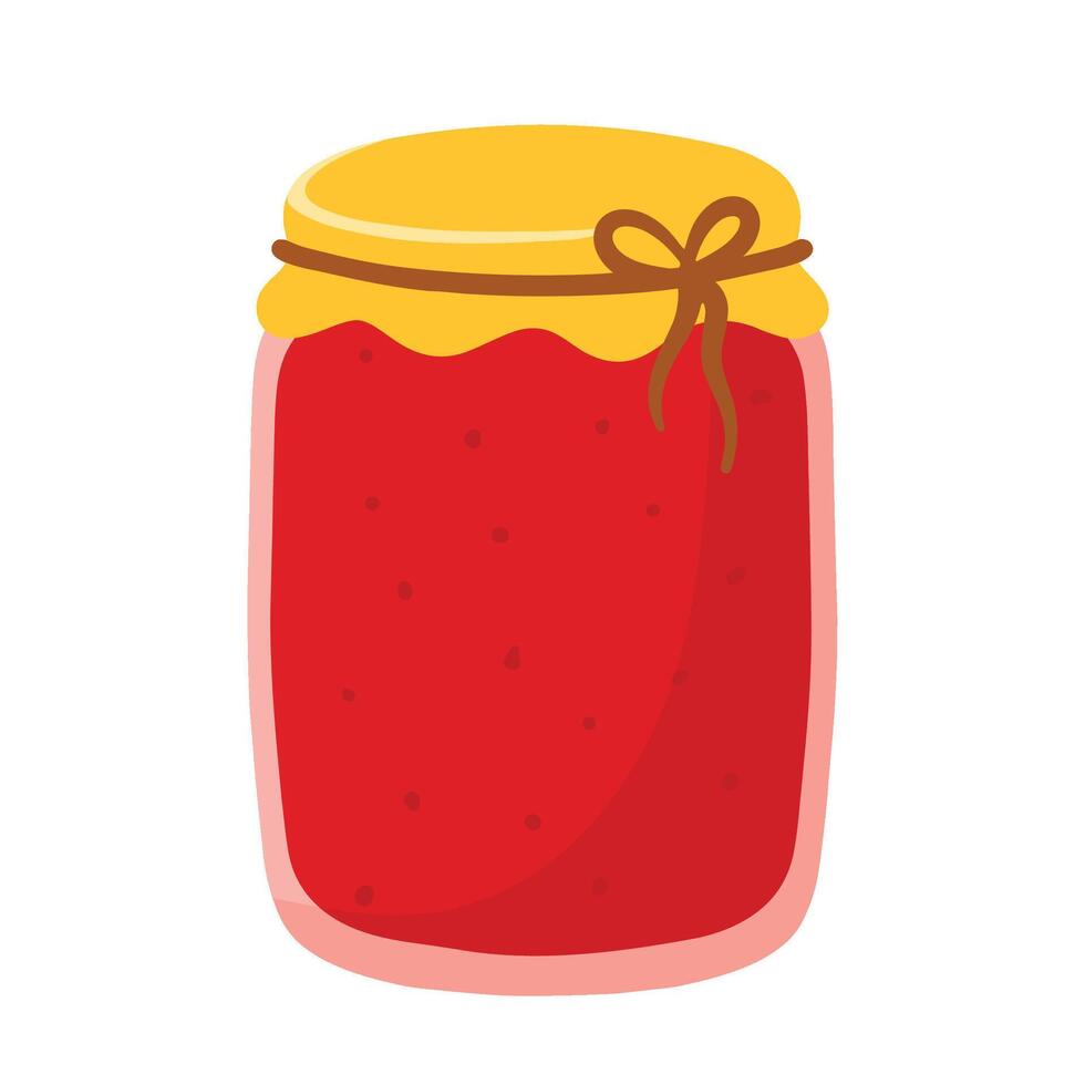 Delicious strawberry jam in a jar hand drawn cute cartoon illustration vector
