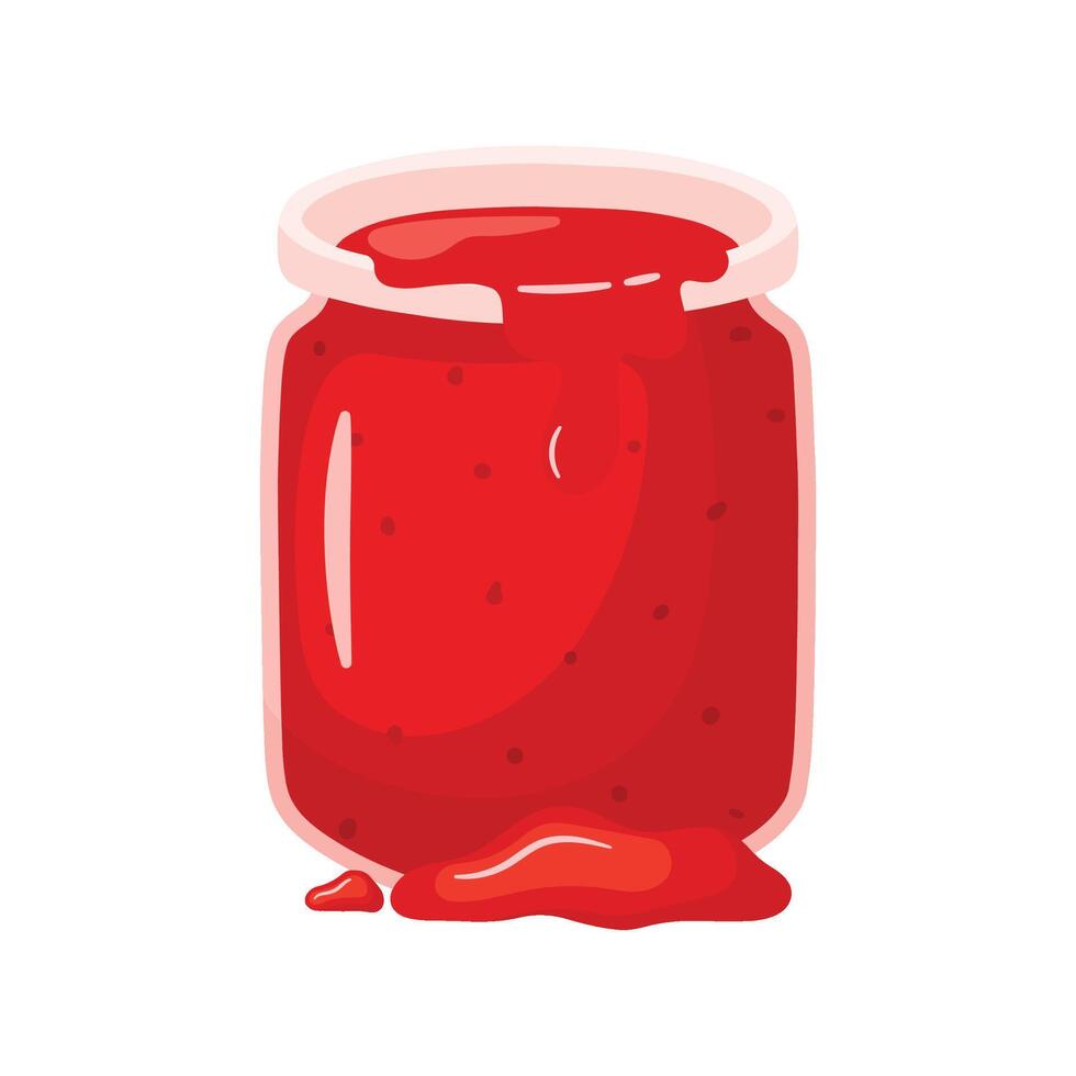 Strawberry jam in an opened jar drawing cute cartoon illustration vector