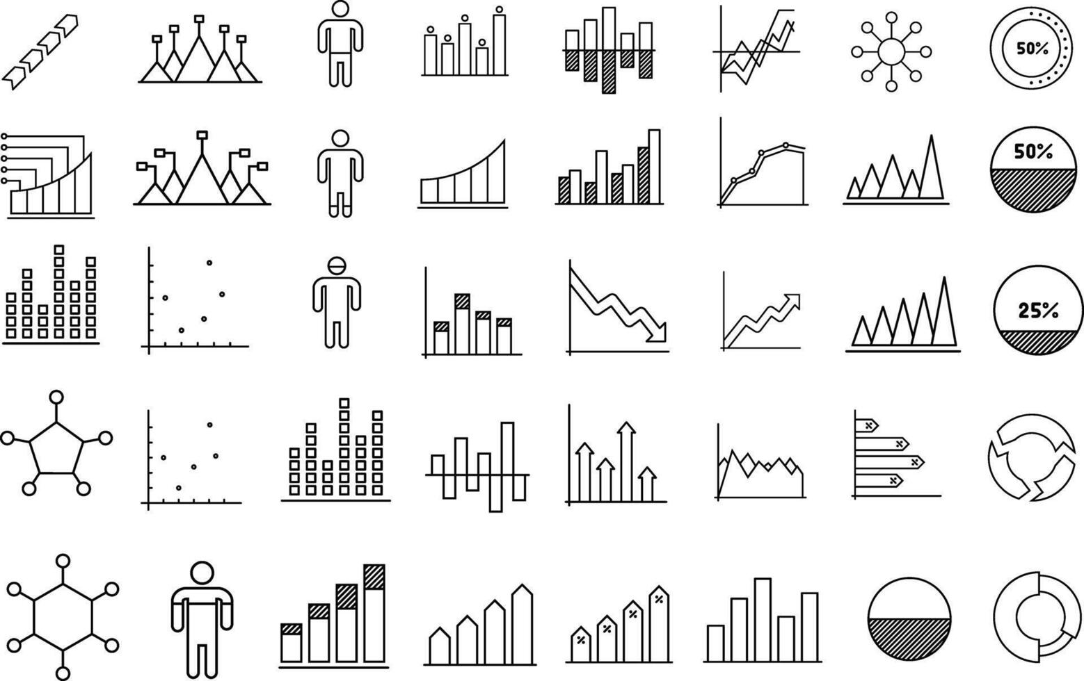 Set of 40 outline icons related to infographics. Linear icon collection. Editable stroke. vector