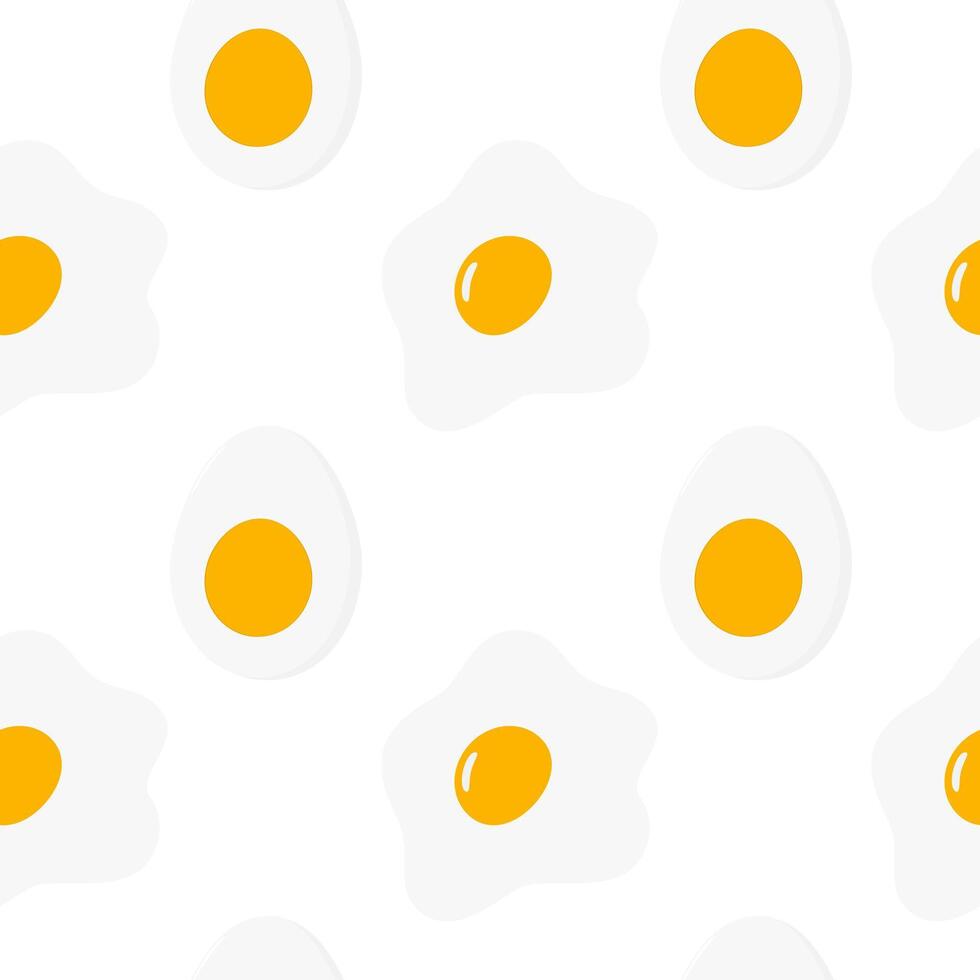 Half Hard boiled egg Fried egg with yolk Seamless Pattern Egg Day Food Background or Wallpaper idea. Isolated illustration Thematic or menu cards, web promo banner, leaflets, poster, label, tag vector