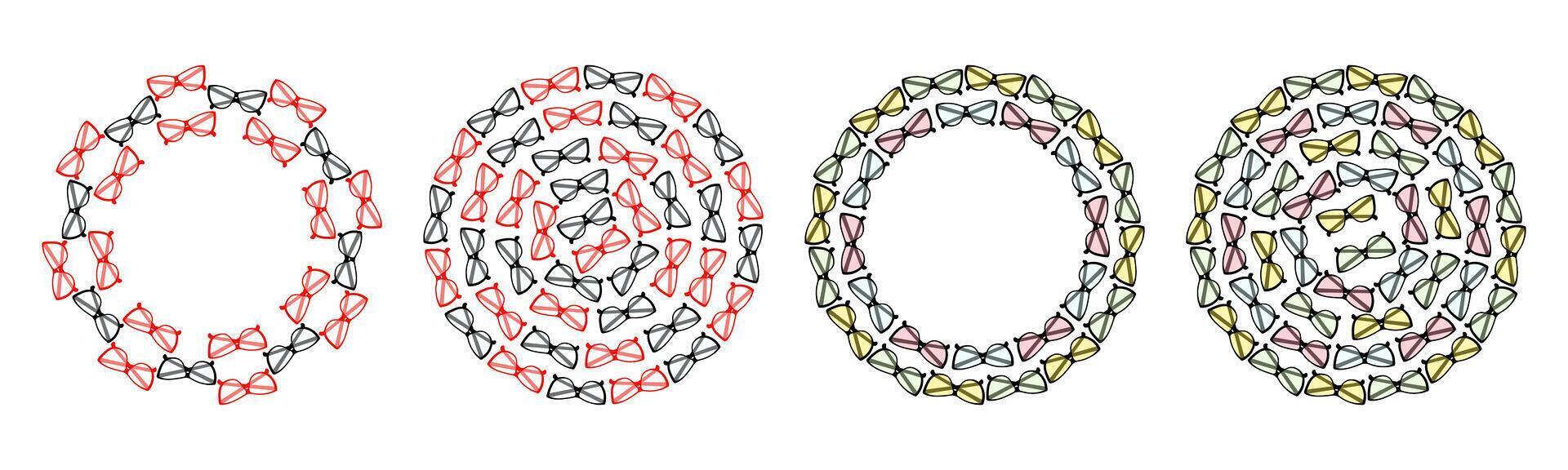 Multicolored and clear lenses in Dark frame. Circular Frames and Backgrounds Bespectacled Day idea Set. Isolated illustration Thematic cards or web promo banner, leaflets, print materials or vector