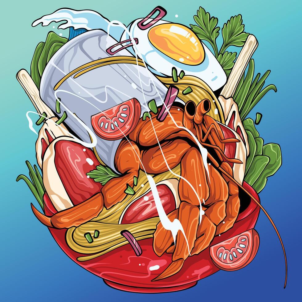 crab with the noodle vector