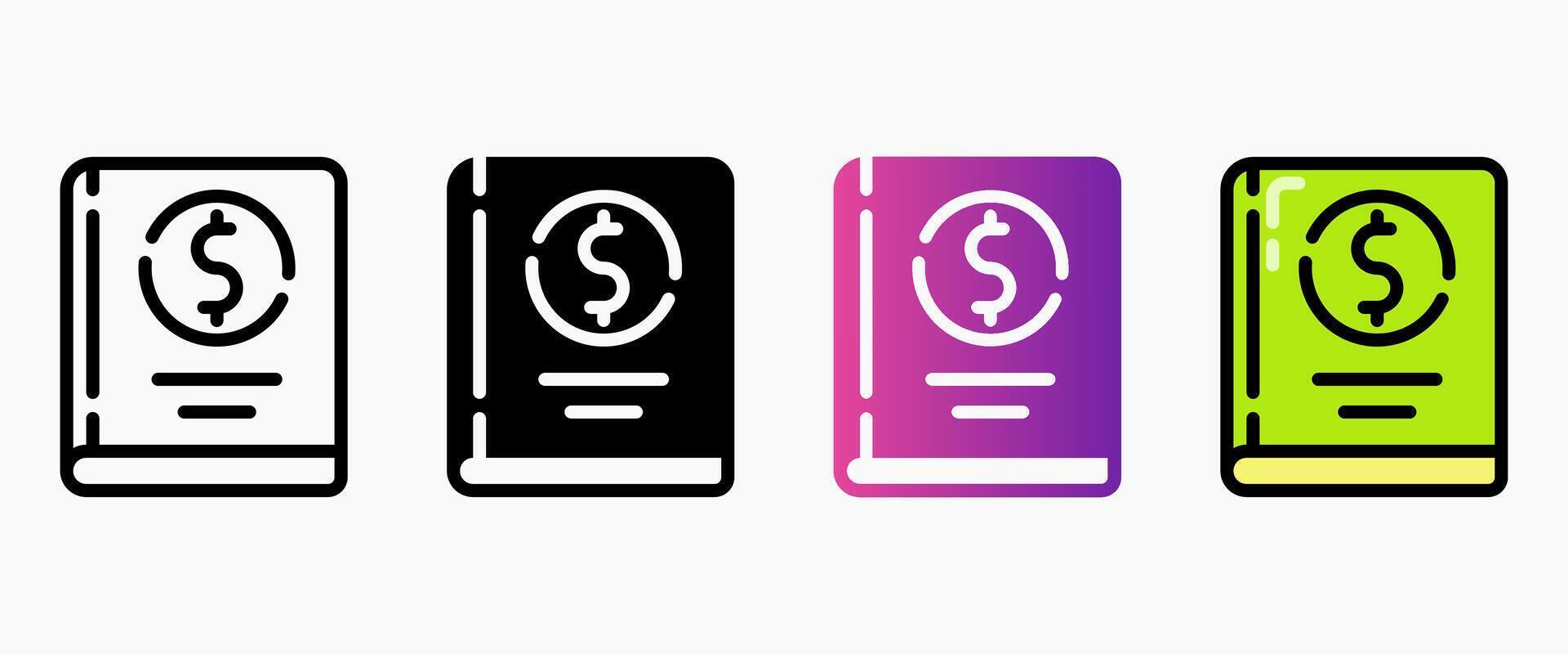 Design Illustration graphic of finance book icon with line, glyph, gradient, and colored line style. Suitable for UI, mobile design, web design vector