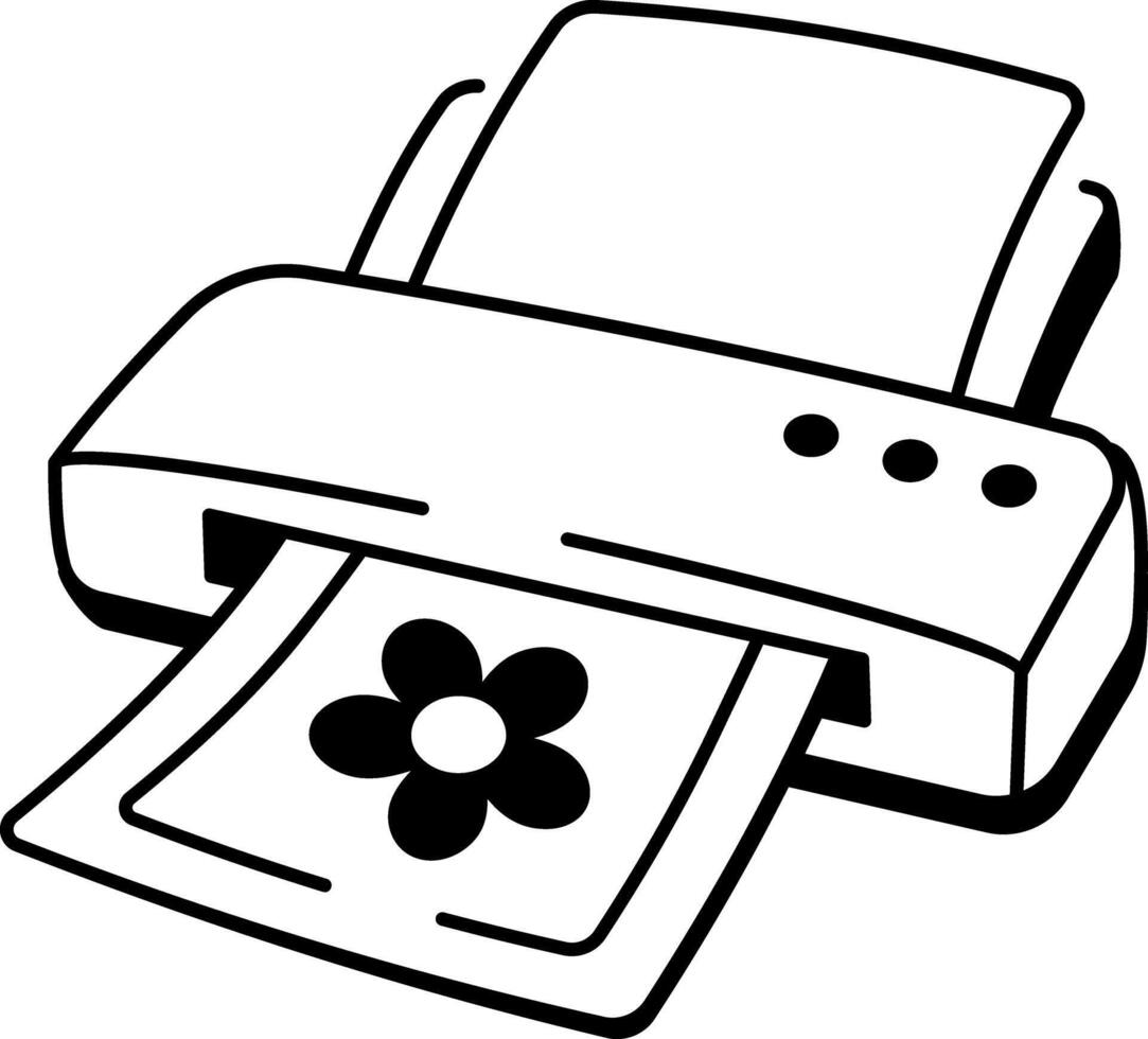 A hand drawn icon of a printer printing a flower on paper vector