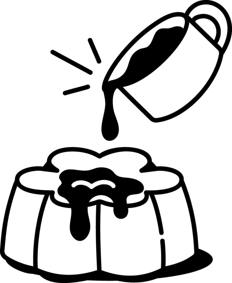 A doodle icon of pouring syrup on chocolate pudding vector