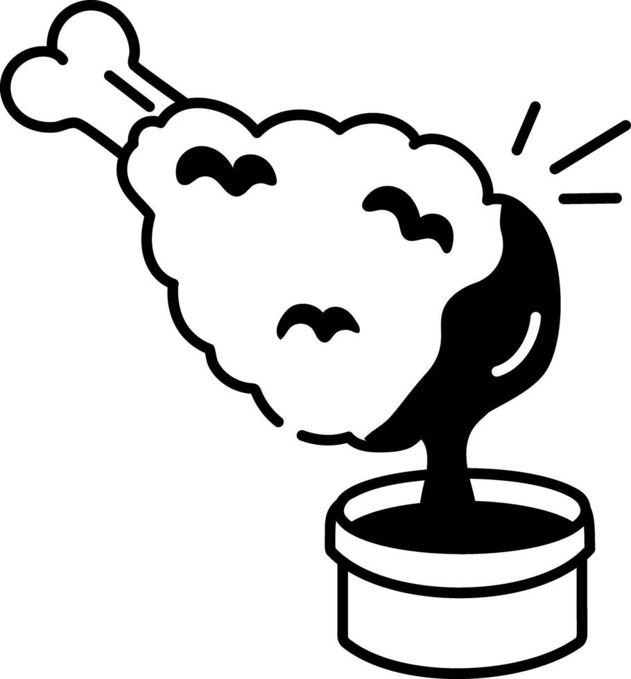 Chicken leg with dip sauce, doodle style icon vector