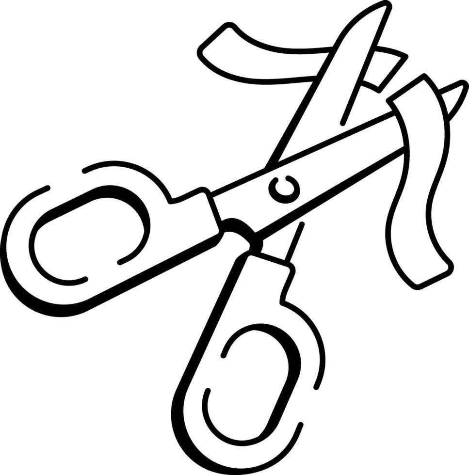Cutting ribbon with scissors, doodle style icon vector