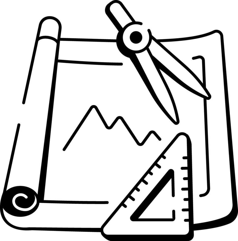 A hand drawn icon of drafting tools included a compass and protractor vector