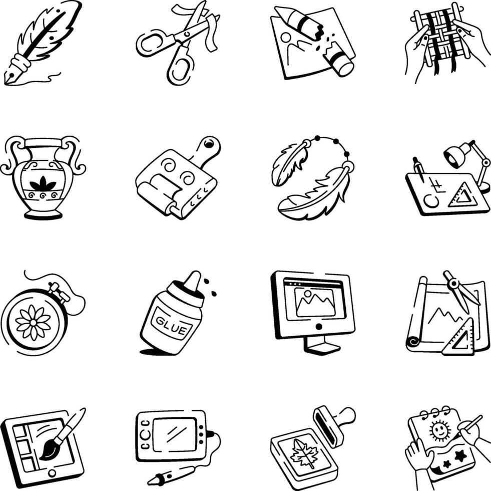 Bundle of Hand Drawn Creative Art Icons vector