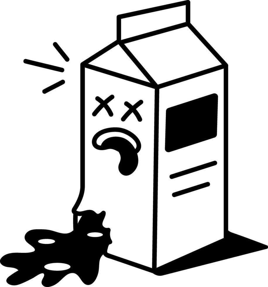Milk spill from pack, doodle style icon vector