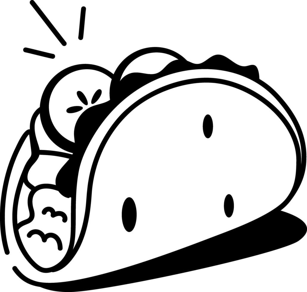 A hand drawn style icon of taco food vector