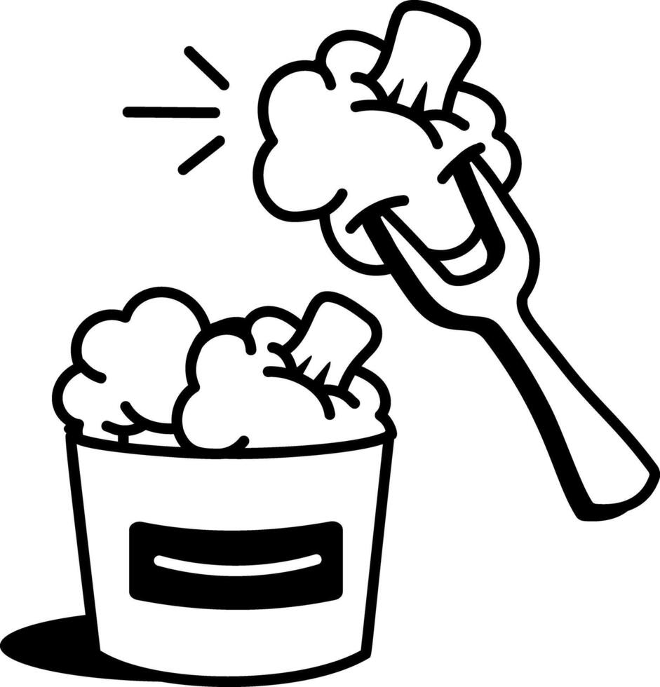 Eating broccoli with fork, hand drawn style icon vector