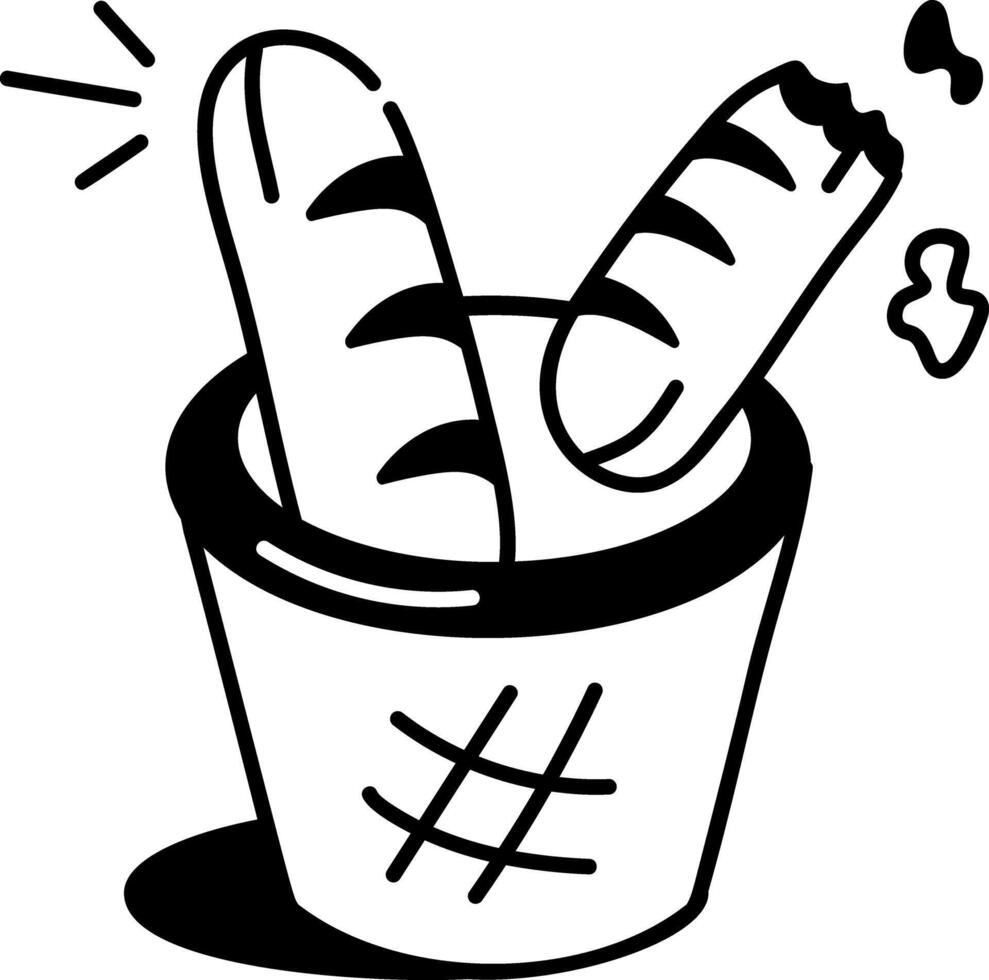 A hand drawn icon of loaf bread basket vector