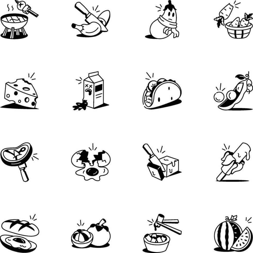 Set of Doodle Style Food Ingredient Icons vector