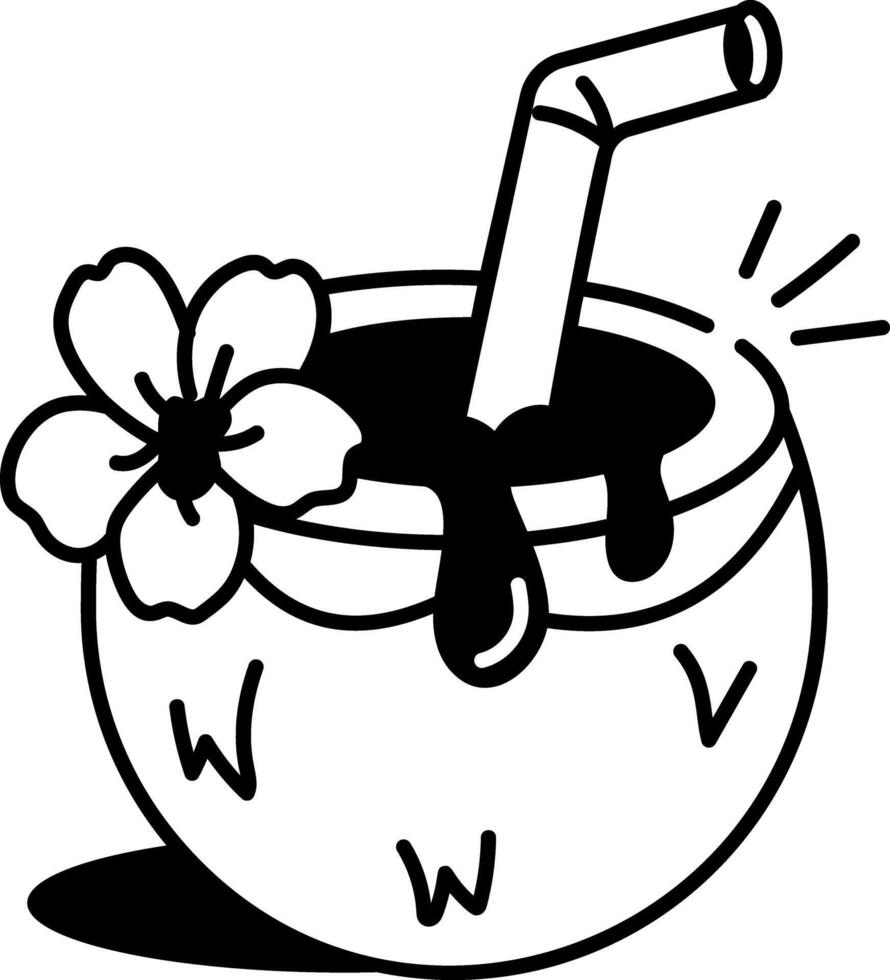 Summer coconut drink icon in hand drawn style vector
