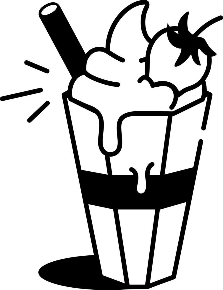Milkshake glass with cream topping, doodle style icon vector