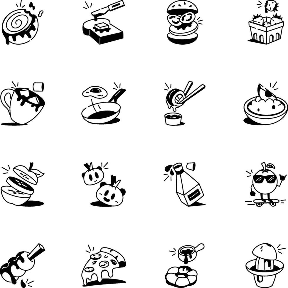 Bundle of Doodle Style Food Icons vector
