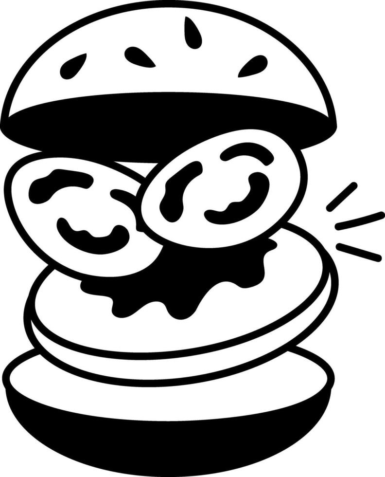 A doodle style icon of large burger with petty and tomatoes vector