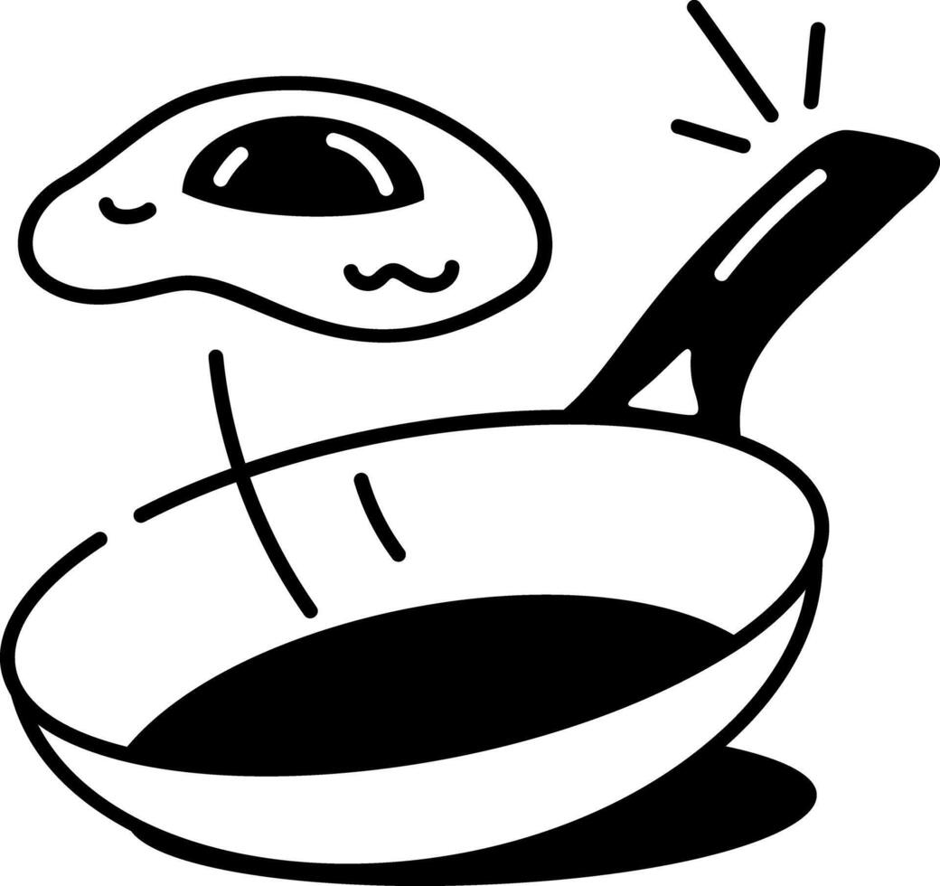 Cooking fried egg on a pan, doodle style icon vector