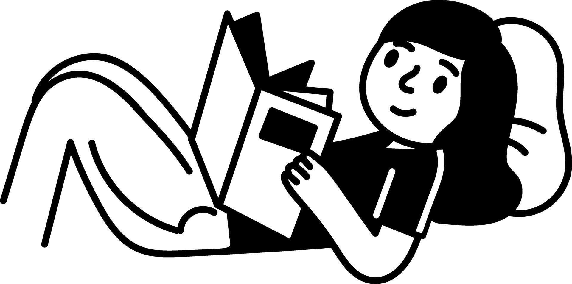 A hand drawn illustration of a girl studying a book vector