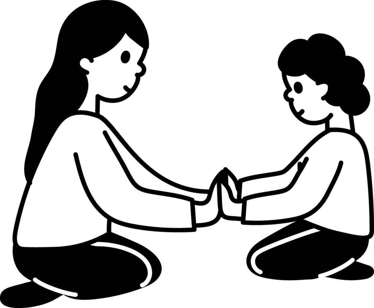 Doodle illustration of a mom playing with kid vector
