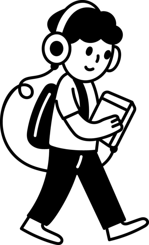 A student listening audiobook, hand drawn illustration vector