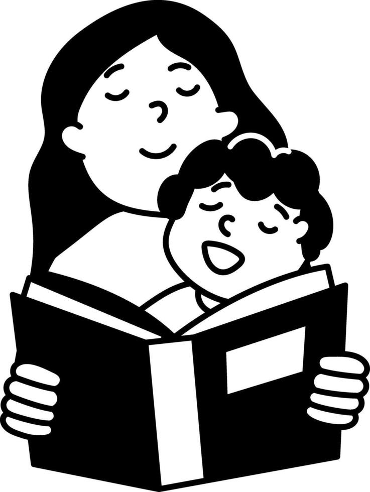 Doodle illustration of a mom reading book to kid vector