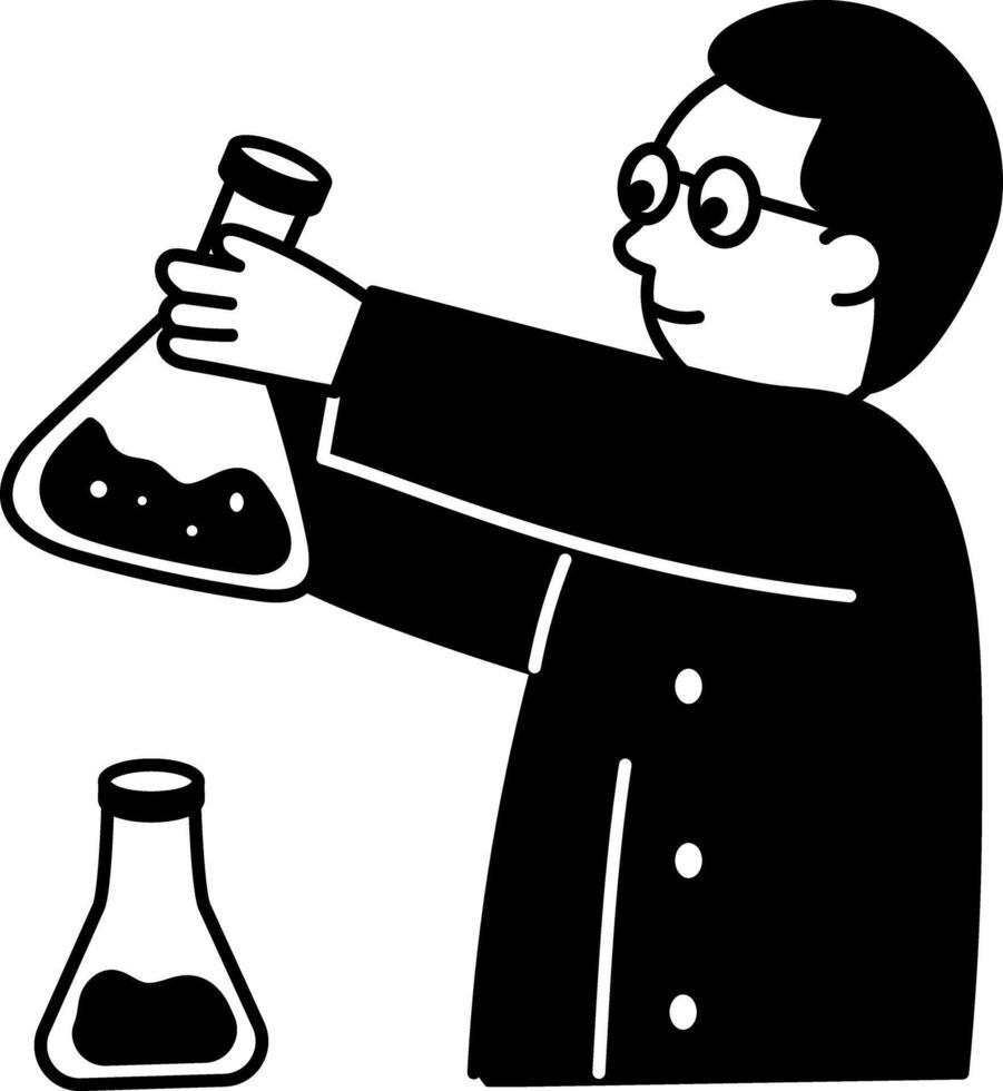 A character doing chemistry research, hand drawn illustration vector