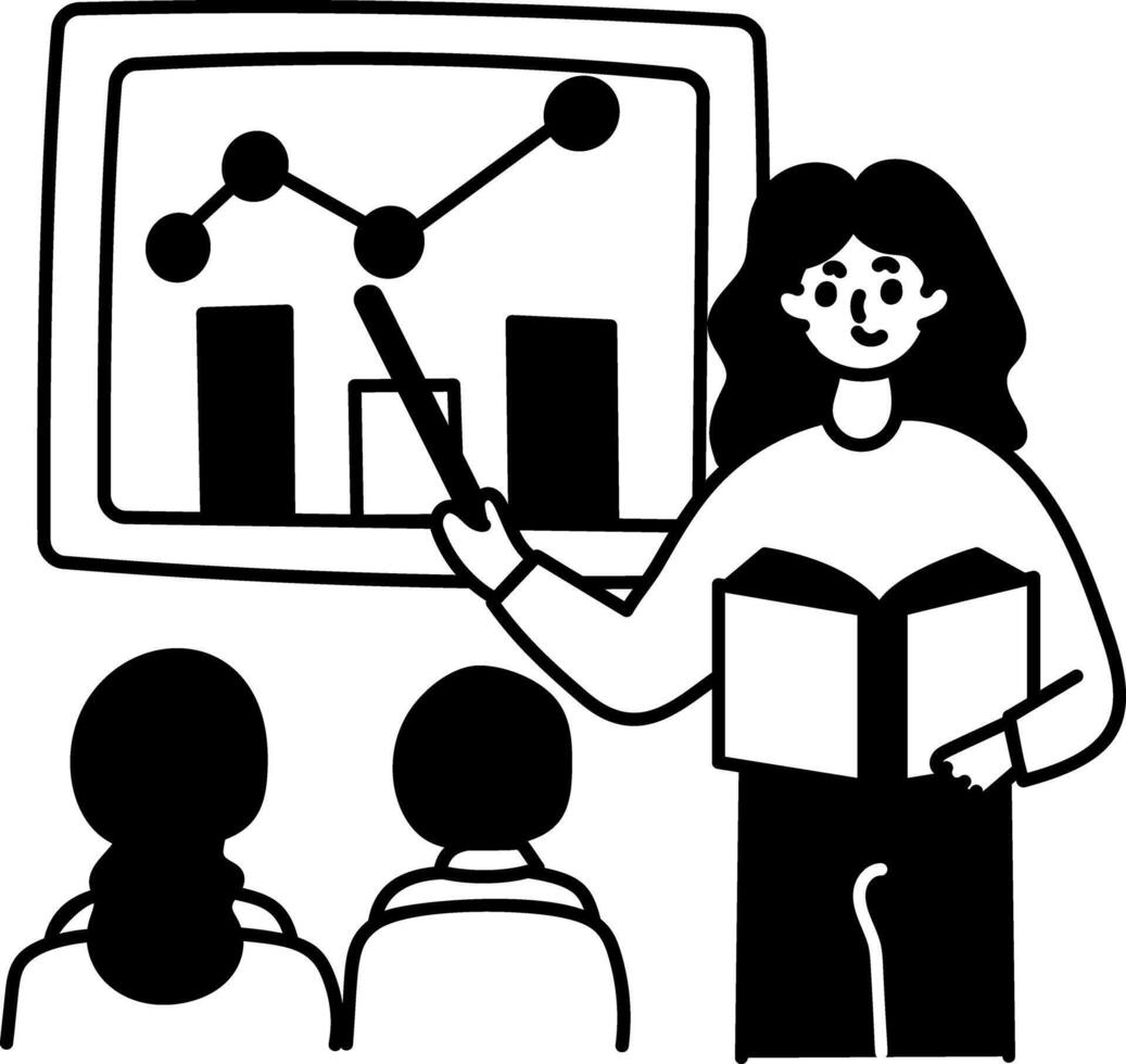 A teacher giving a lecture in class, hand drawn illustration vector
