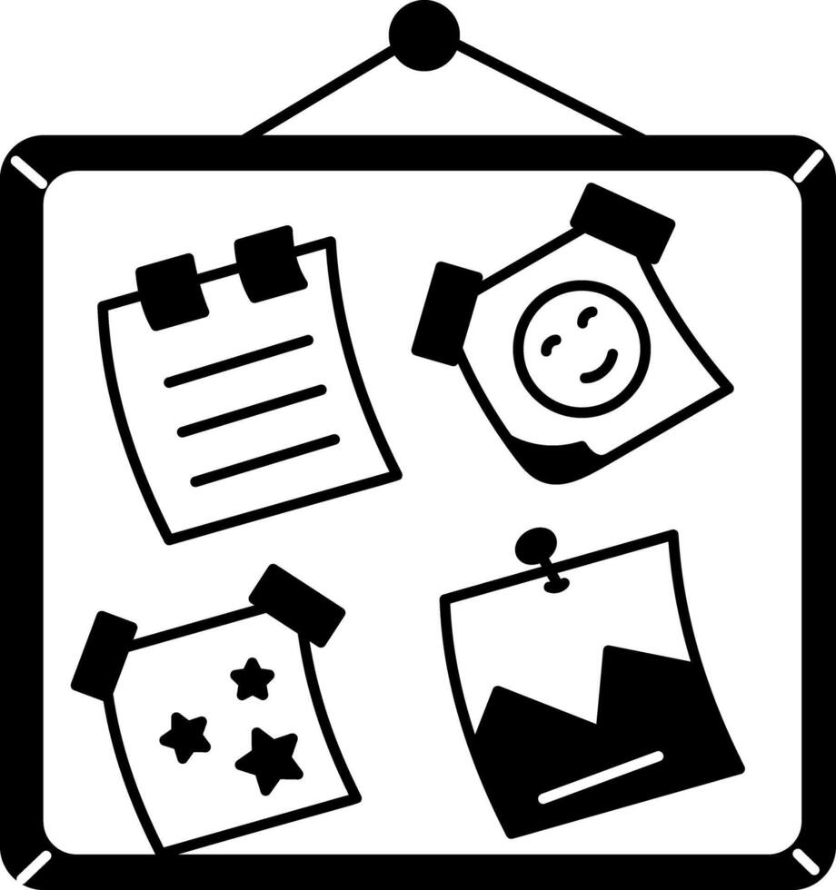 Bulletin board hanging on a wall, hand drawn illustration vector