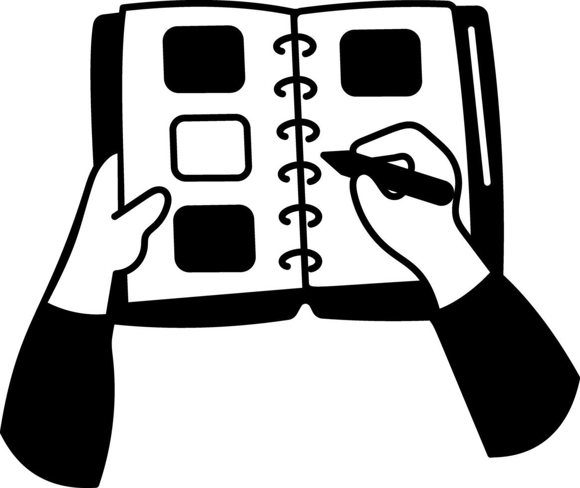 A hand drawn illustration of writing a notebook with pencil vector