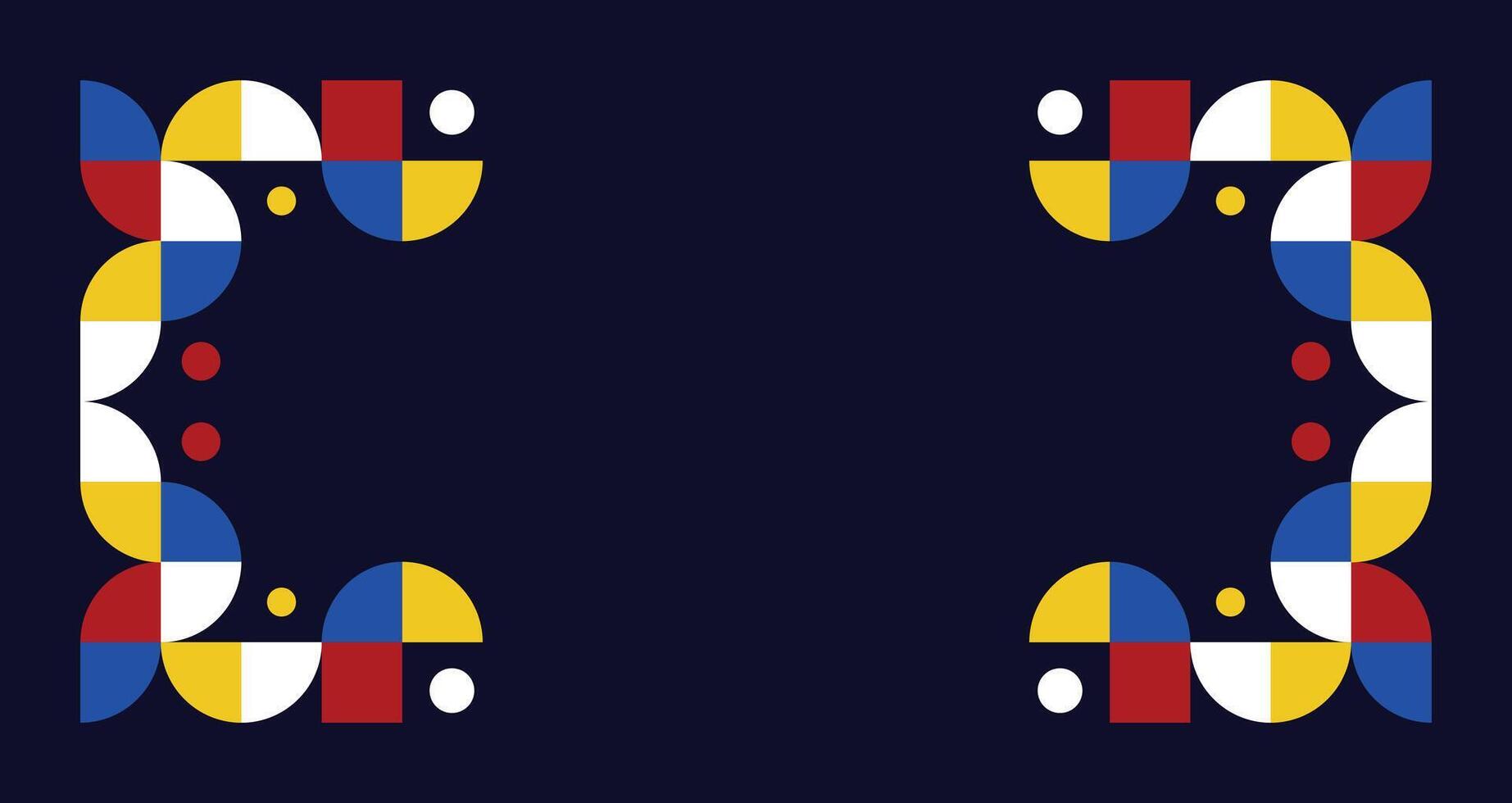 colorful bauhaus style poster with geometric shapes on deep blue vector