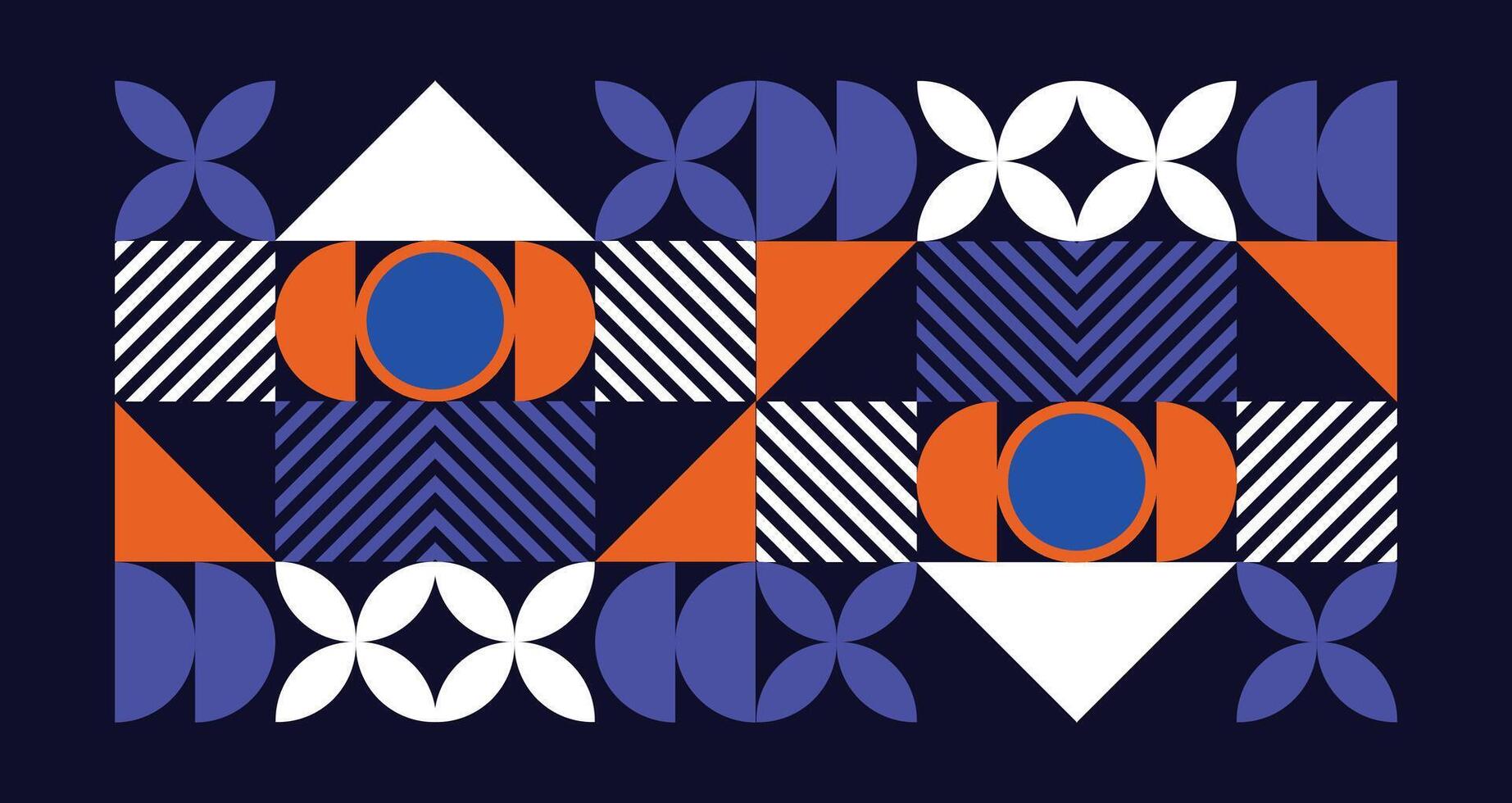 colorful bauhaus style poster with geometric shapes on floral themed vector