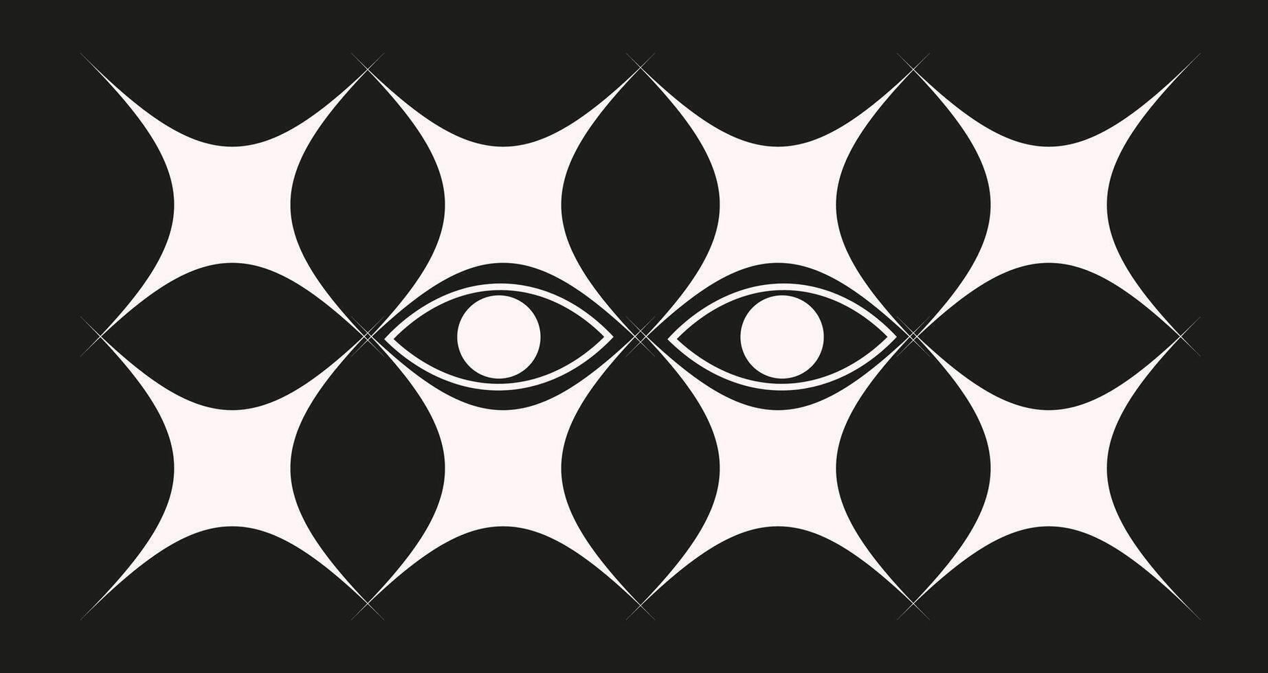 Black and white bauhaus style poster with geometric shapes on black vector