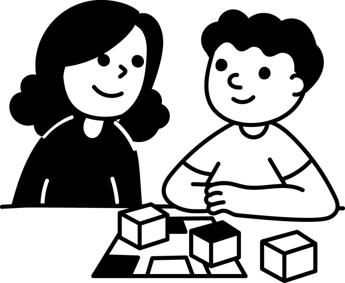 A hand drawn illustration of mom and kid playing a board game vector