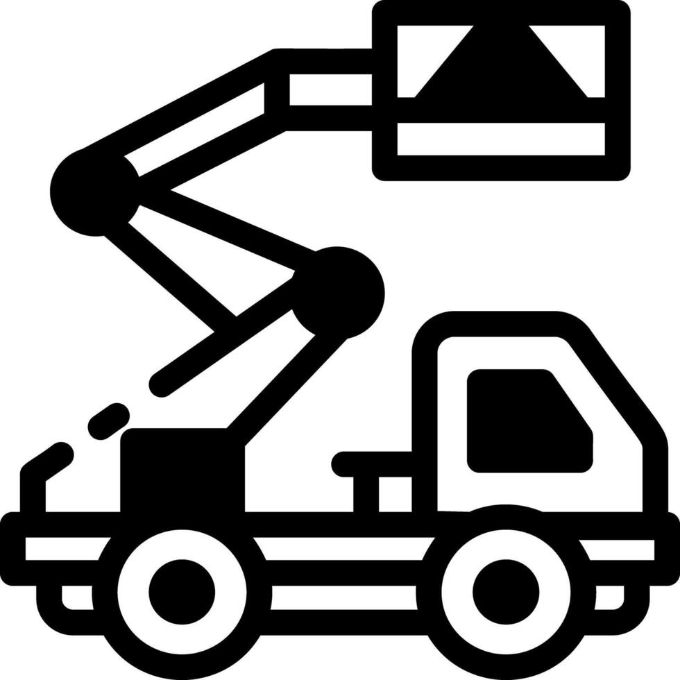 Glyph icon depicting construction boom lift vector