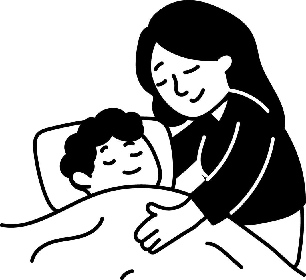 Doodle character illustration depicting mother and kid sleeping vector