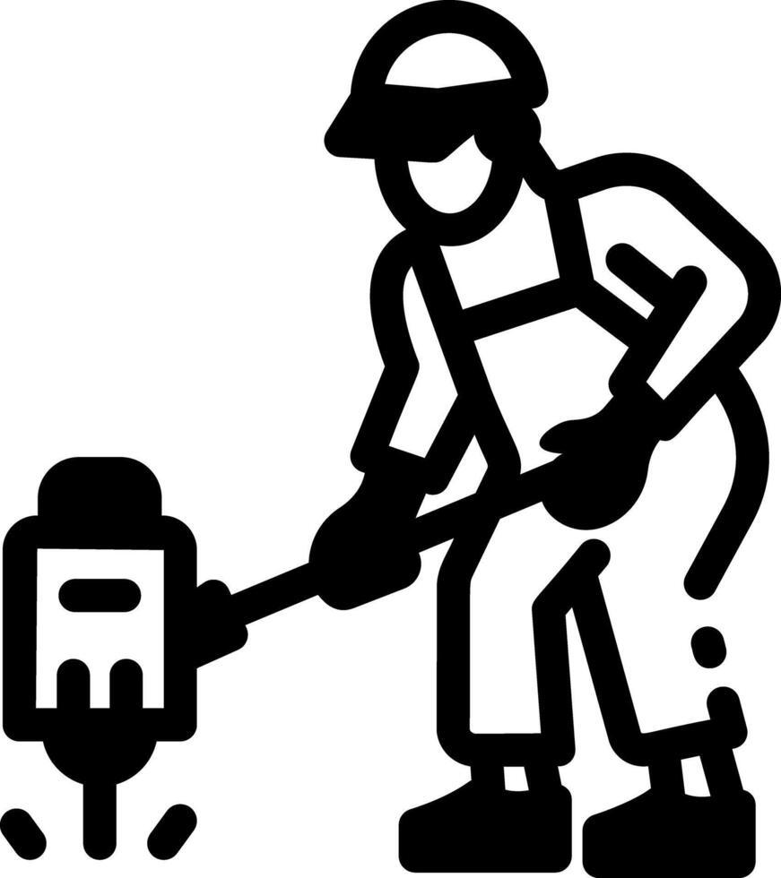 Worker drilling floor with a pneumatic drill, glyph icon vector