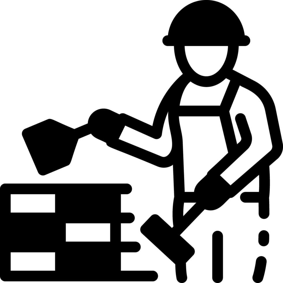 Labour worker doing plastering, glyph style icon vector