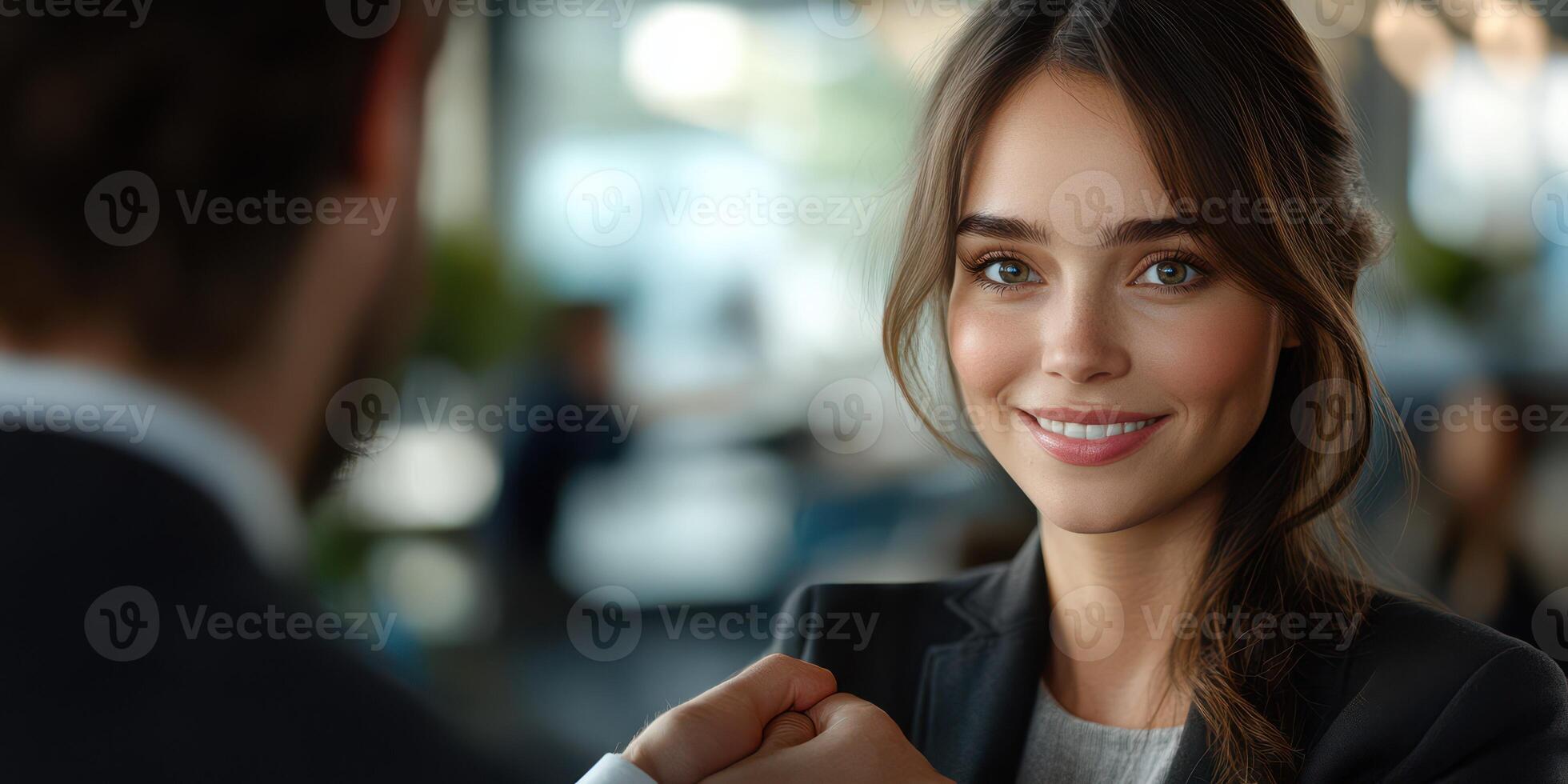 Professional networking moment during a business meeting in a modern office space photo